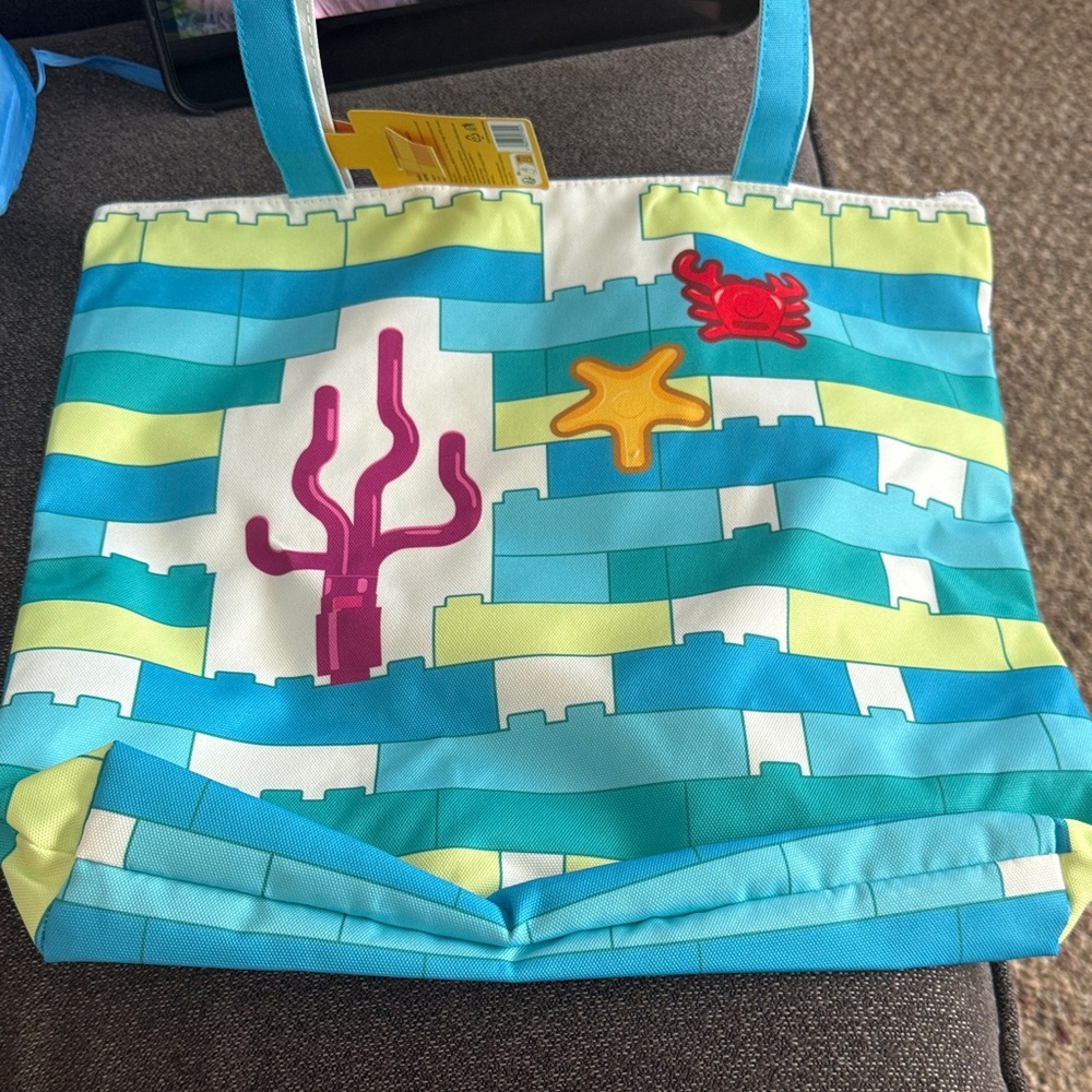Lego Kids Tote Bag in Teal, Yellow & Pink with Ocean Icons